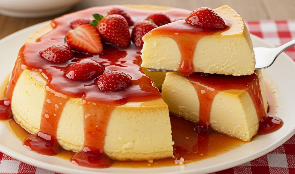 Pudim Cremoso com Calda de Morangos Frescos 1 Pudim Cremoso com Calda de Morangos Frescos