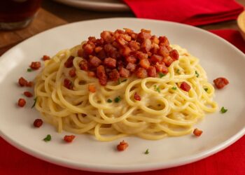 Macarrão ao Molho Branco com Bacon em Cubos 2 Macarrão ao Molho Branco com Bacon em Cubos