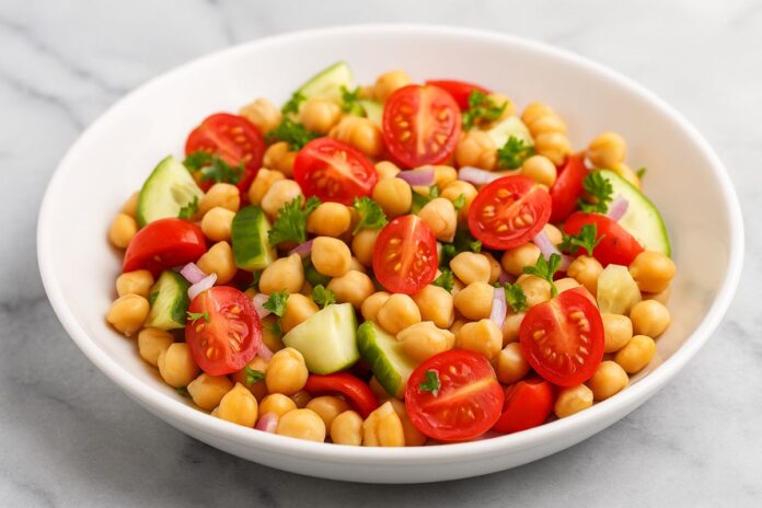 Salada de Grão-de-Bico com Tomate e Pepino – Simples, Rápida e Nutritiva