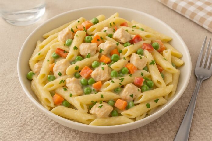 Macarrão Cremoso com Frango e Legumes – Prato Fácil para o Dia a Dia