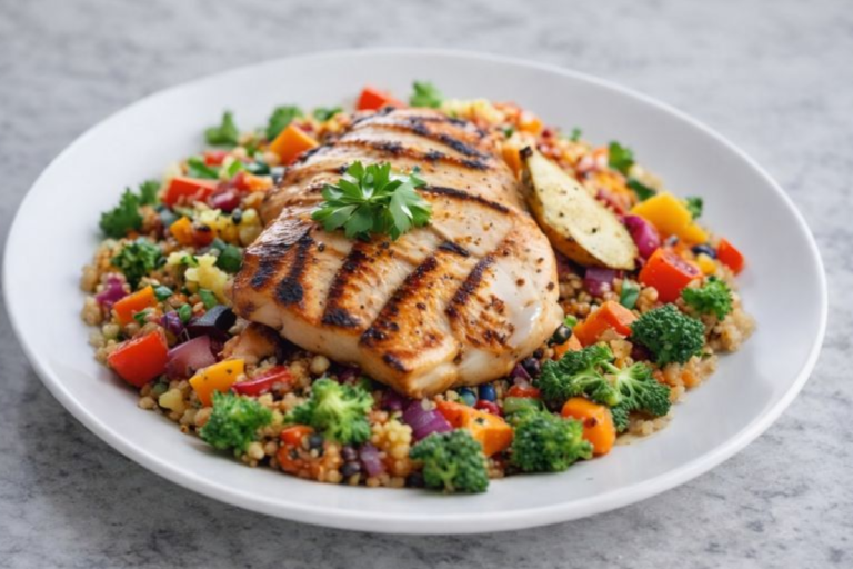 Quinoa com Legumes Salteados e Frango Grelhado