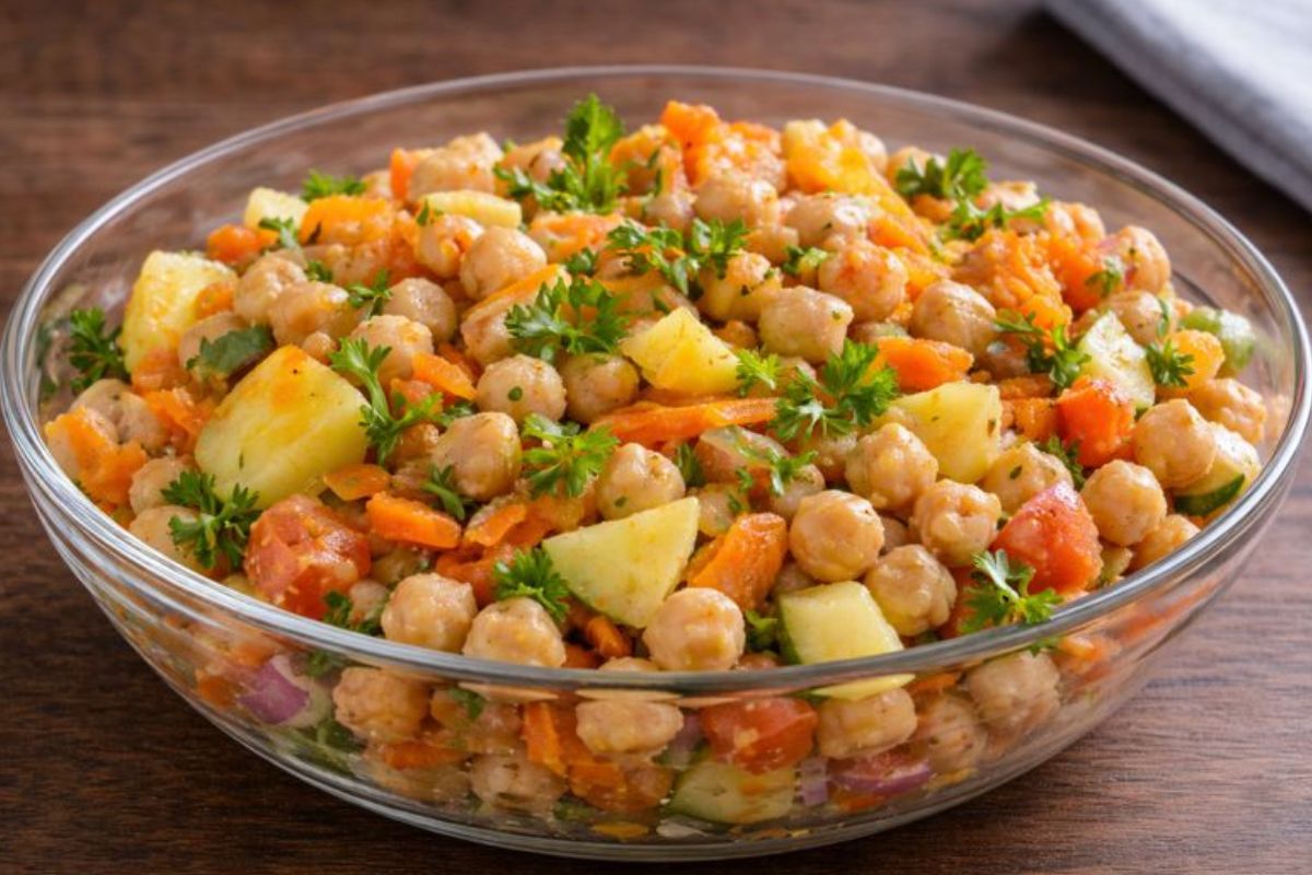Salada de Grão-de-Bico com Legumes e Azeite