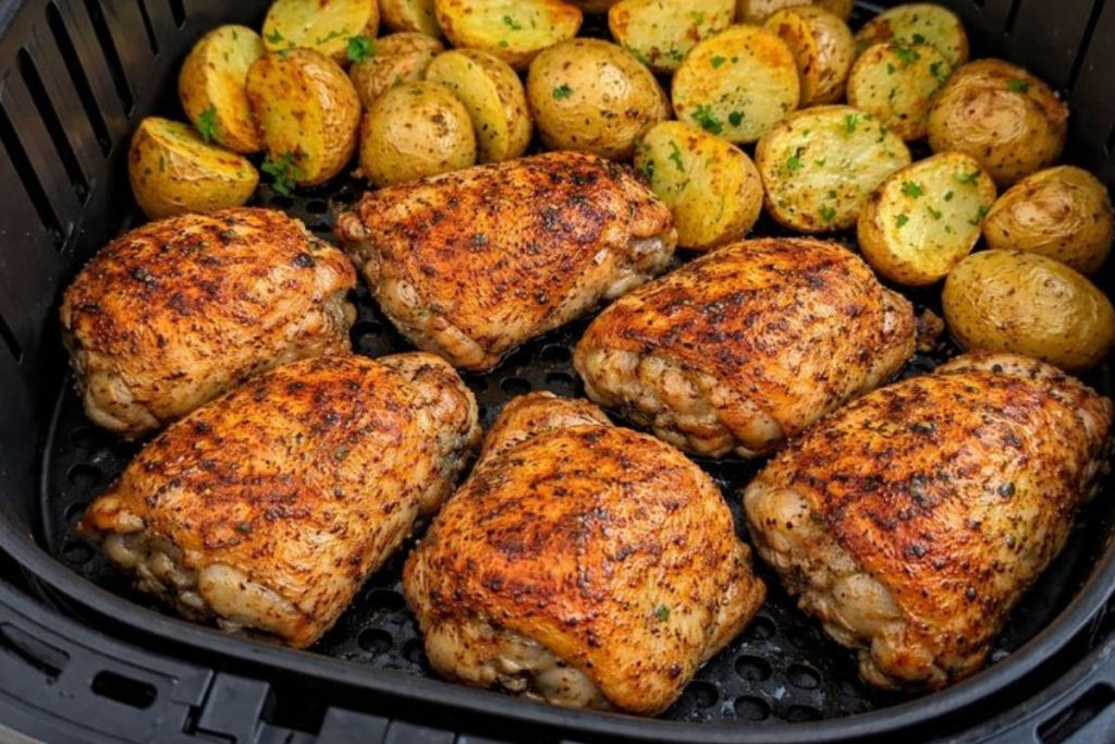 Frango Assado na Airfryer com Batatas – Almoço Prático
