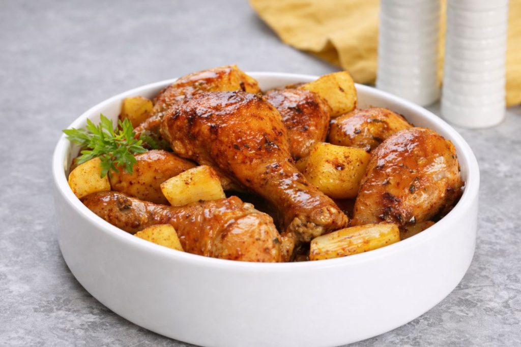 Frango Prático ao Forno com Batatas Douradas para o Almoço