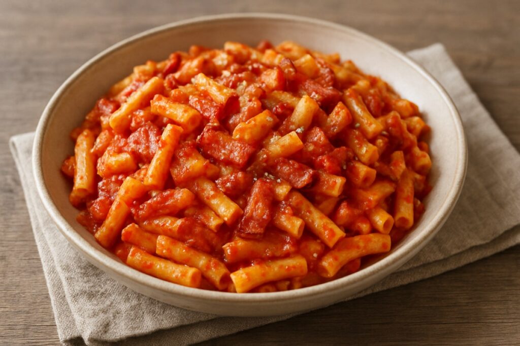 Macarrão com Bacon ao Molho Vermelho