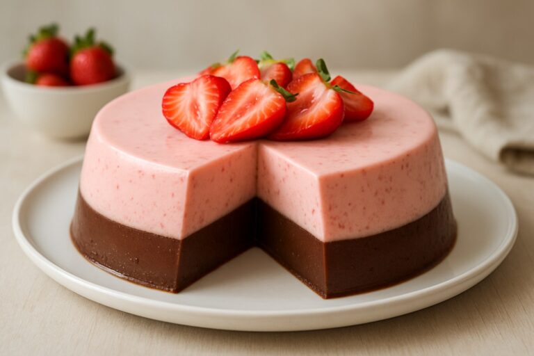 Pudim Tentação de Morango com Chocolate – Sobremesa Gelada em Camadas