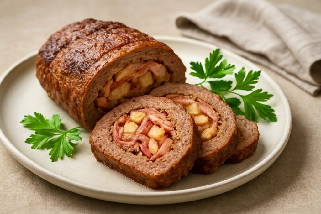 Rocambole de Carne com Bacon e Maçã