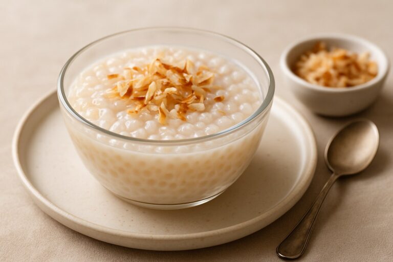 Sagu com Leite Condensado e Coco Tostado – Sobremesa Cremosa para Servir Gelada