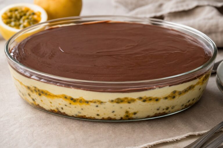 Sobremesa Cremosa de Maracujá com Ganache de Chocolate ao Leite