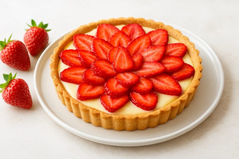 Torta de Morango com Creme de Baunilha e Massa Crocante