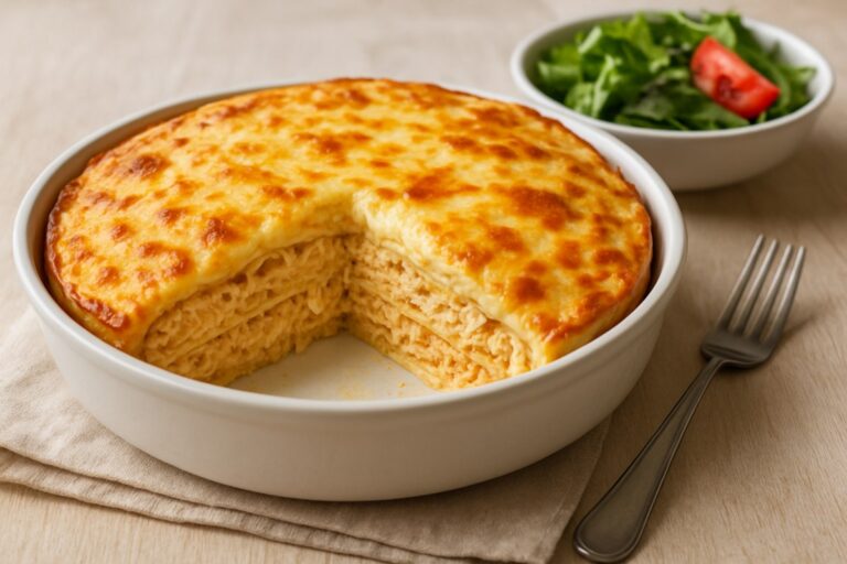 Torta de Panqueca com Frango Cremoso – Receita de Forno para o Almoço ou Lanche
