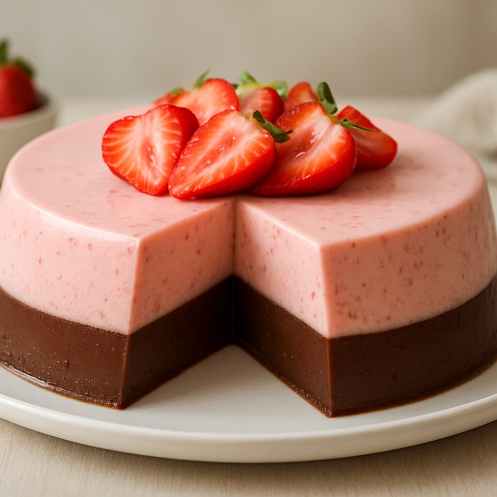 Pudim Tentação de Morango com Chocolate