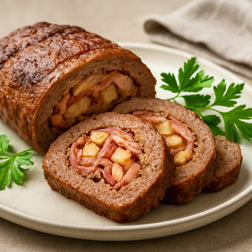 Rocambole de Carne com Bacon e Maçã