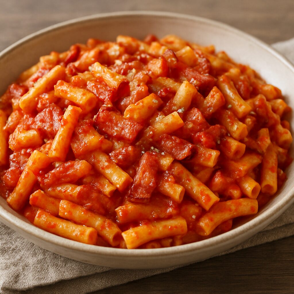 Macarrão com Bacon ao Molho Vermelho